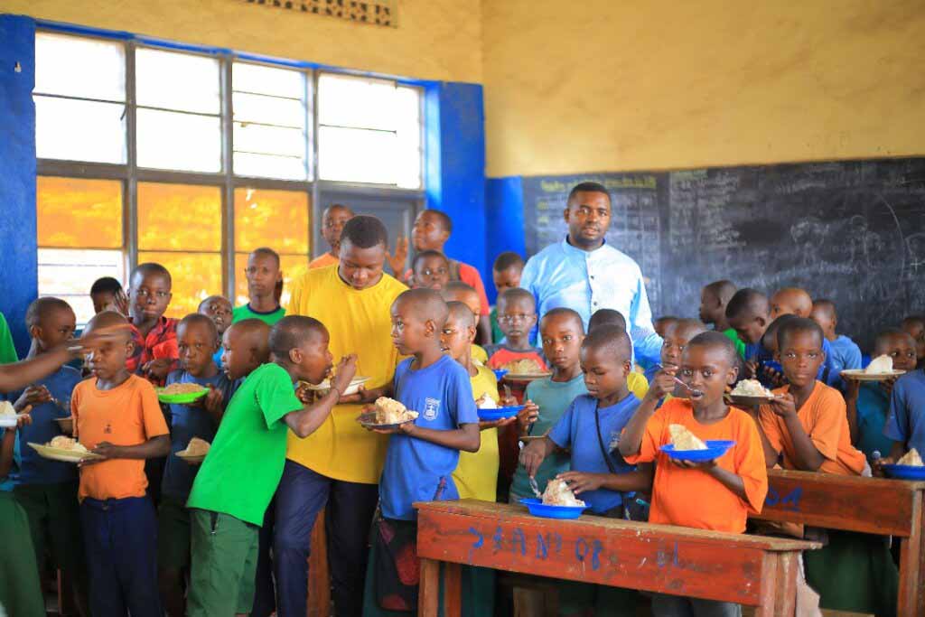Children eating in Classroom